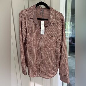 NWT By Anthropologie Sequin Buttondown Blouse Top Women’s Sz XL Bronze NEW